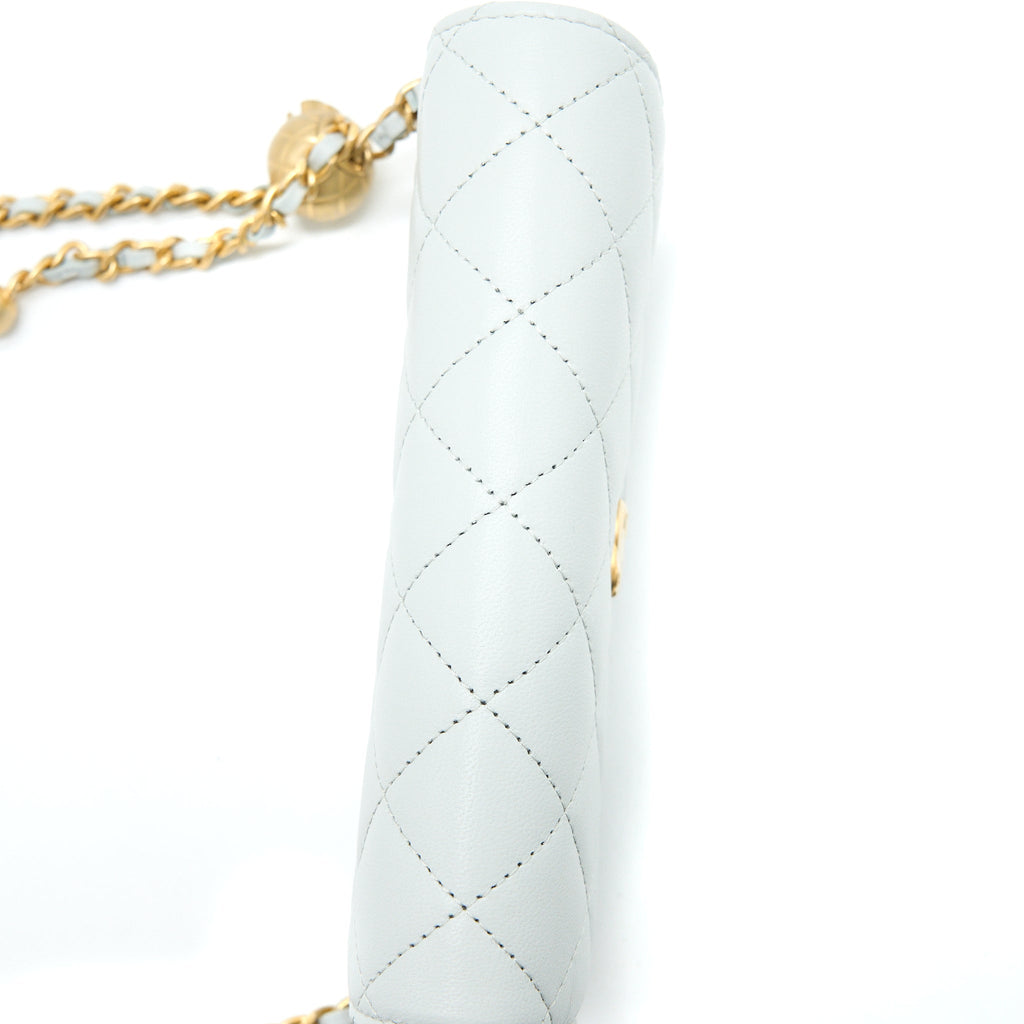 Chanel 23C Pearl Crush Mini Flap Bag Lambskin Light Grey Brushed  (Microchip)