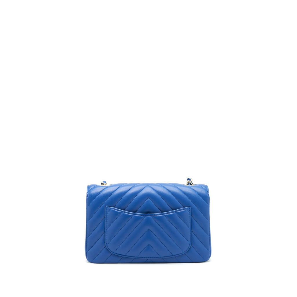 Chanel Mini Rectangular Flap Bag Chevron Lambskin Blue L