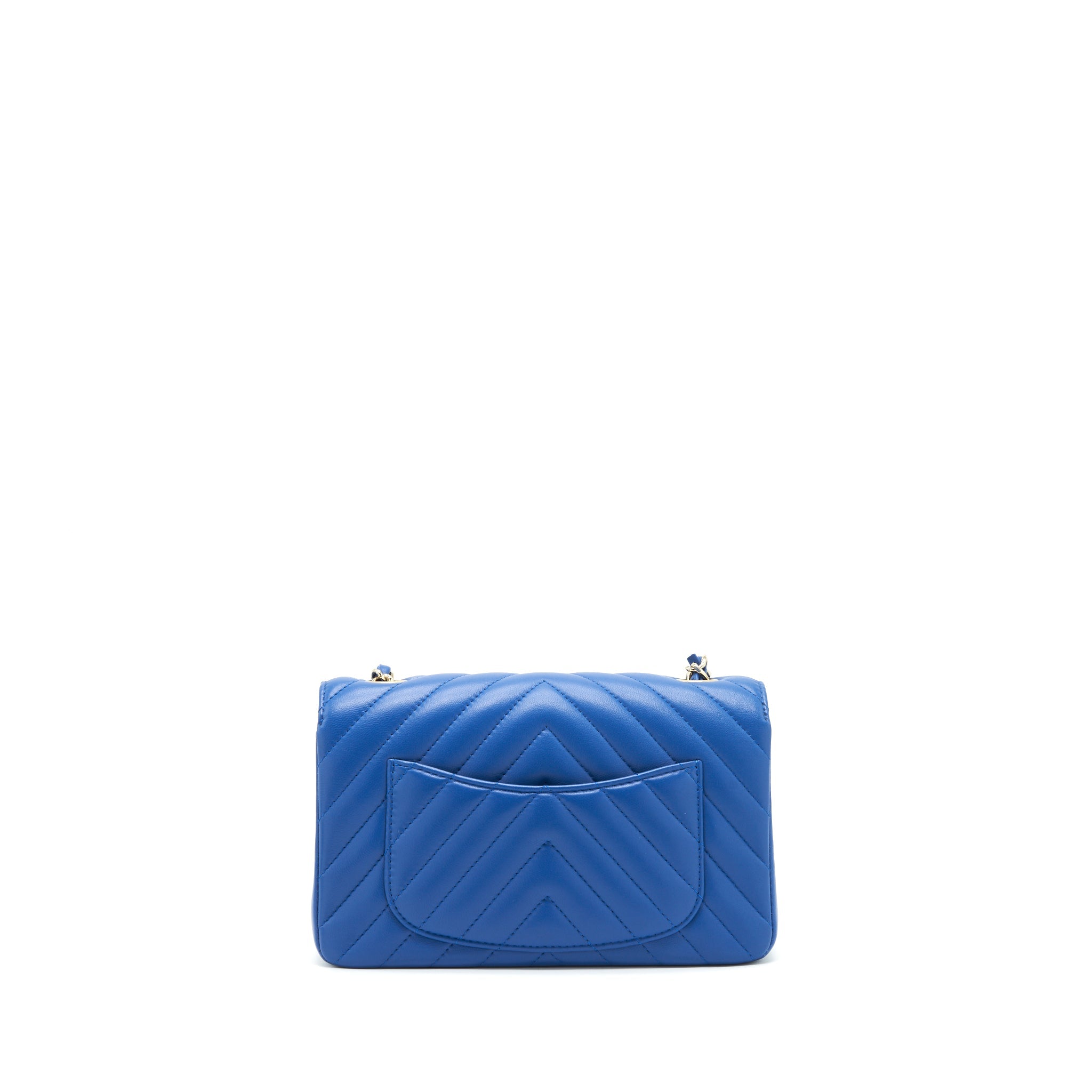Chanel Mini Rectangular Flap Bag Chevron Lambskin Blue L