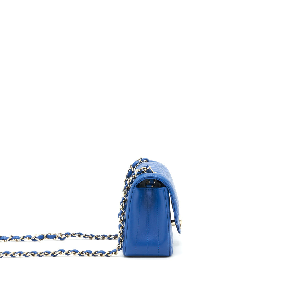 Chanel Mini Rectangular Flap Bag Chevron Lambskin Blue L