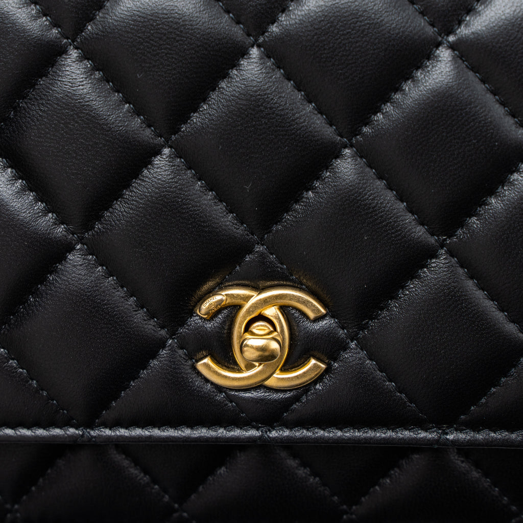 Chanel Pearl Crush Wallet On Chain Lambskin Black Brushed  (Microchip)