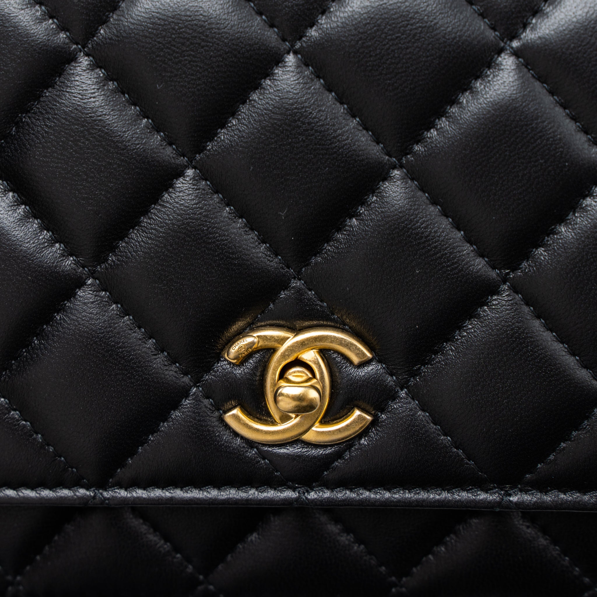 Chanel Pearl Crush Wallet On Chain Lambskin Black Brushed  (Microchip)