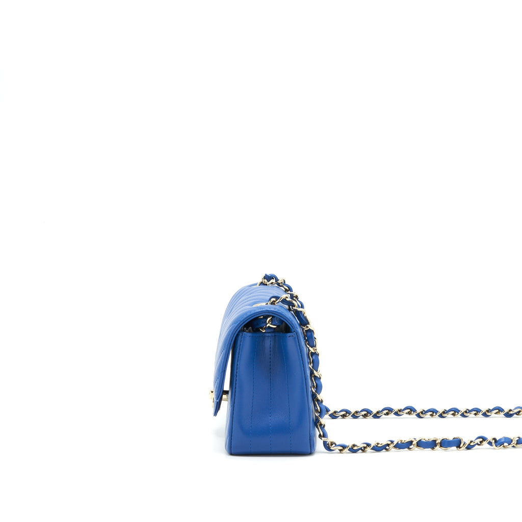 Chanel Mini Rectangular Flap Bag Chevron Lambskin Blue L