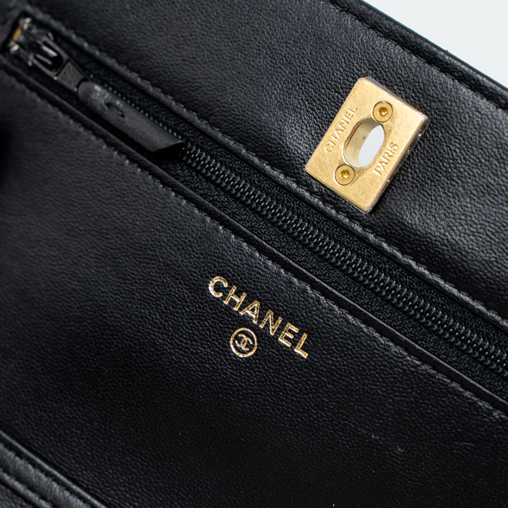 Chanel Pearl Crush Wallet On Chain Lambskin Black Brushed  (Microchip)