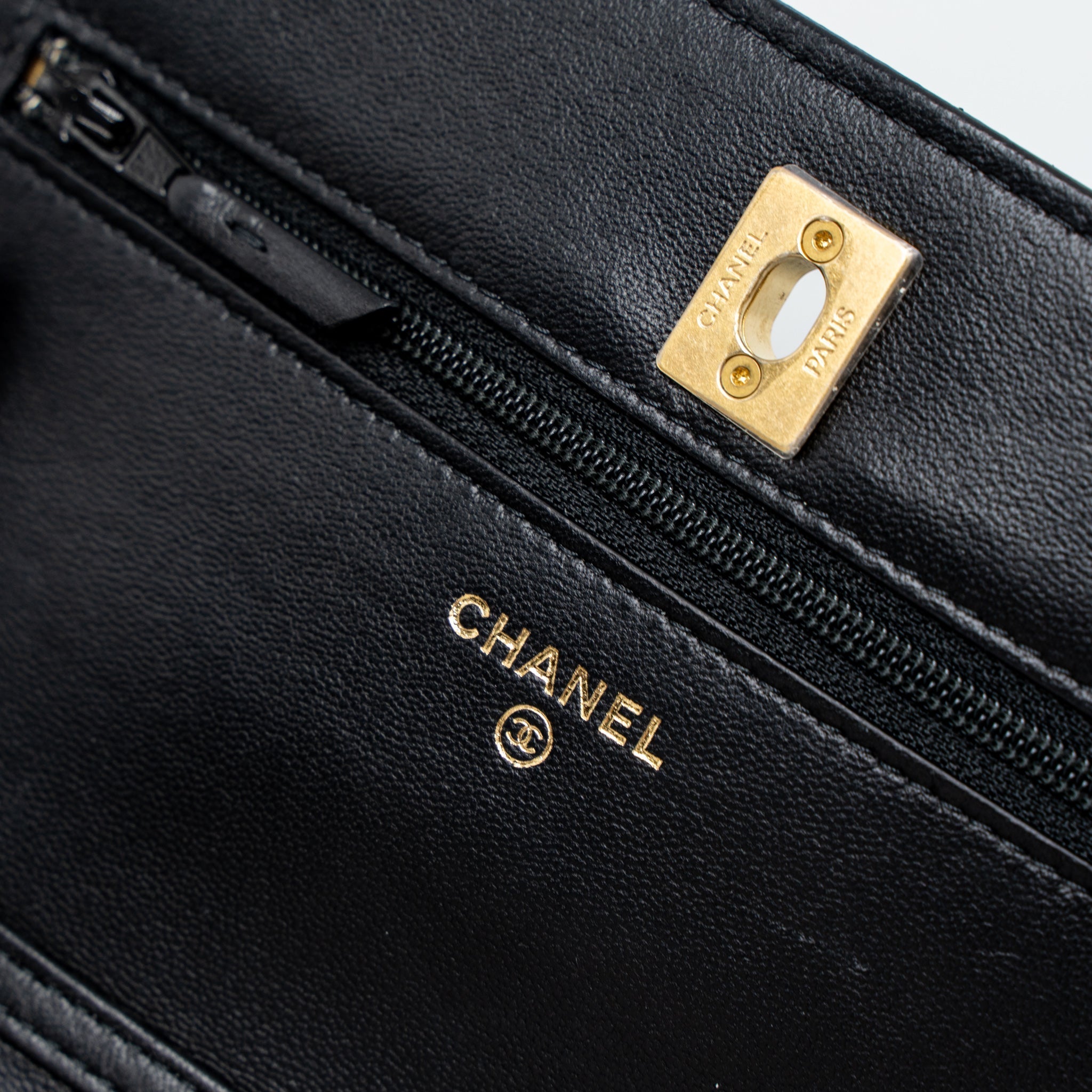 Chanel Pearl Crush Wallet On Chain Lambskin Black Brushed  (Microchip)