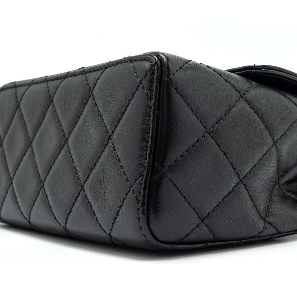 Chanel 22K Retro New Classic Square Mini Flap Bag Goatskin Black Brushed  (Microchip)