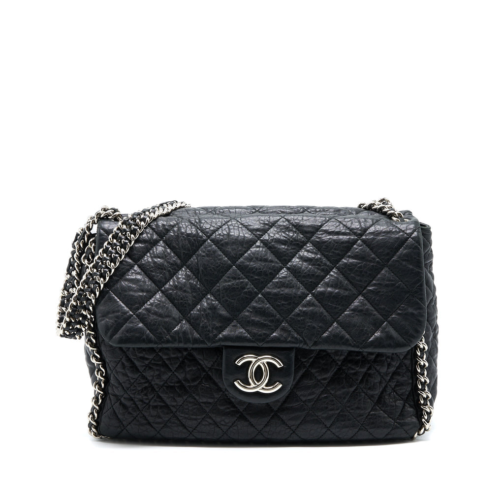 Chanel Quilted Chain Around MAXI Flap Bag Lambskin Black