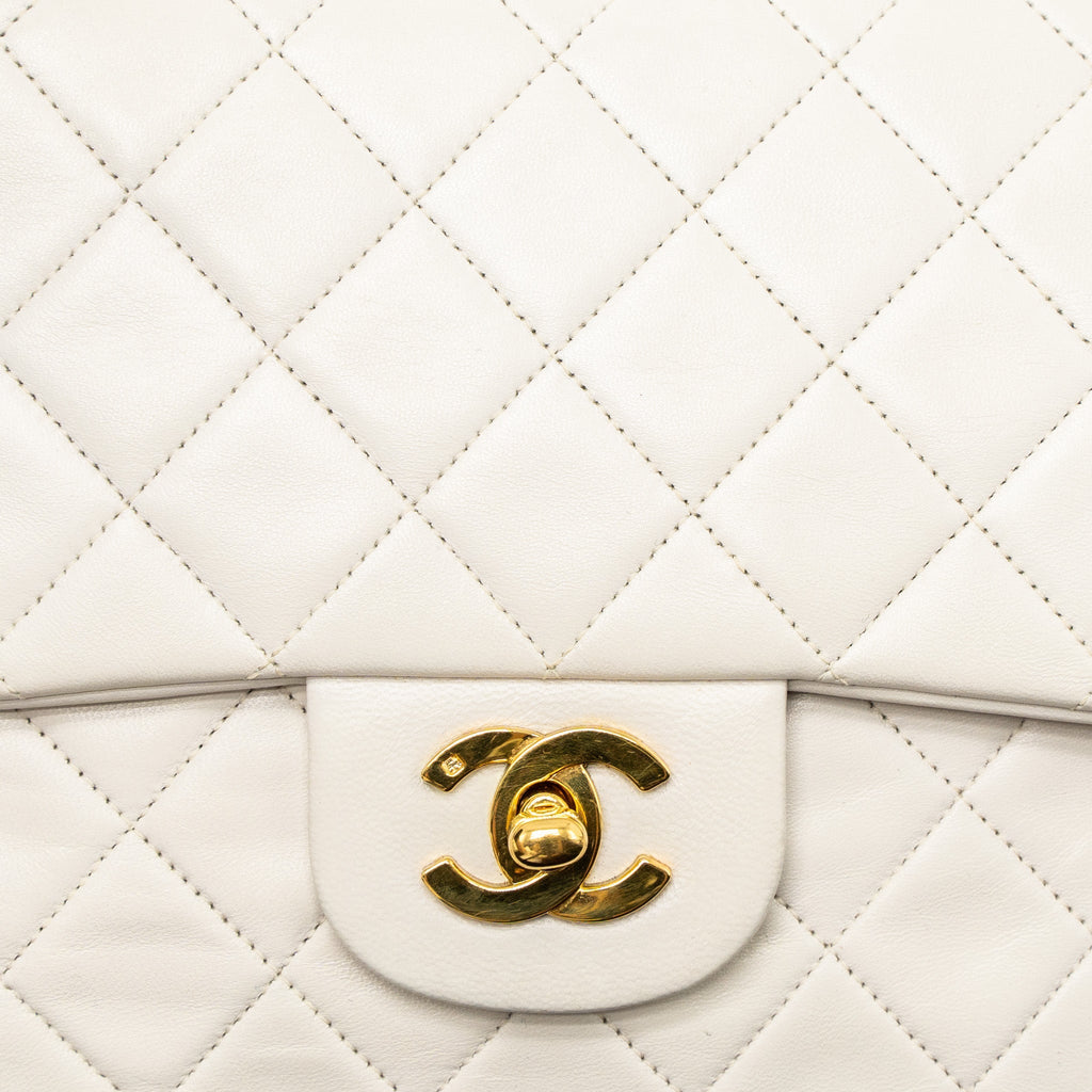 Chanel Vintage Medium Classic Double Flap Bag Lambskin White