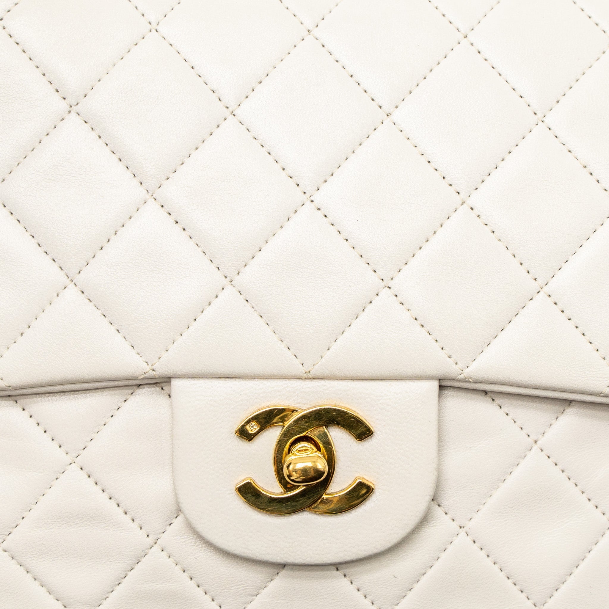 Chanel Vintage Medium Classic Double Flap Bag Lambskin White