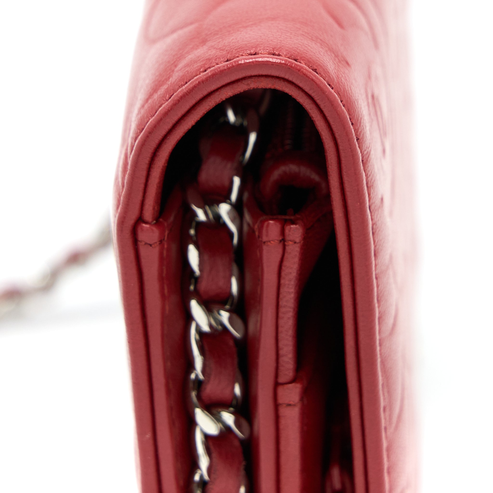 Chanel Camellia Wallet on Chain Lambskin Red
