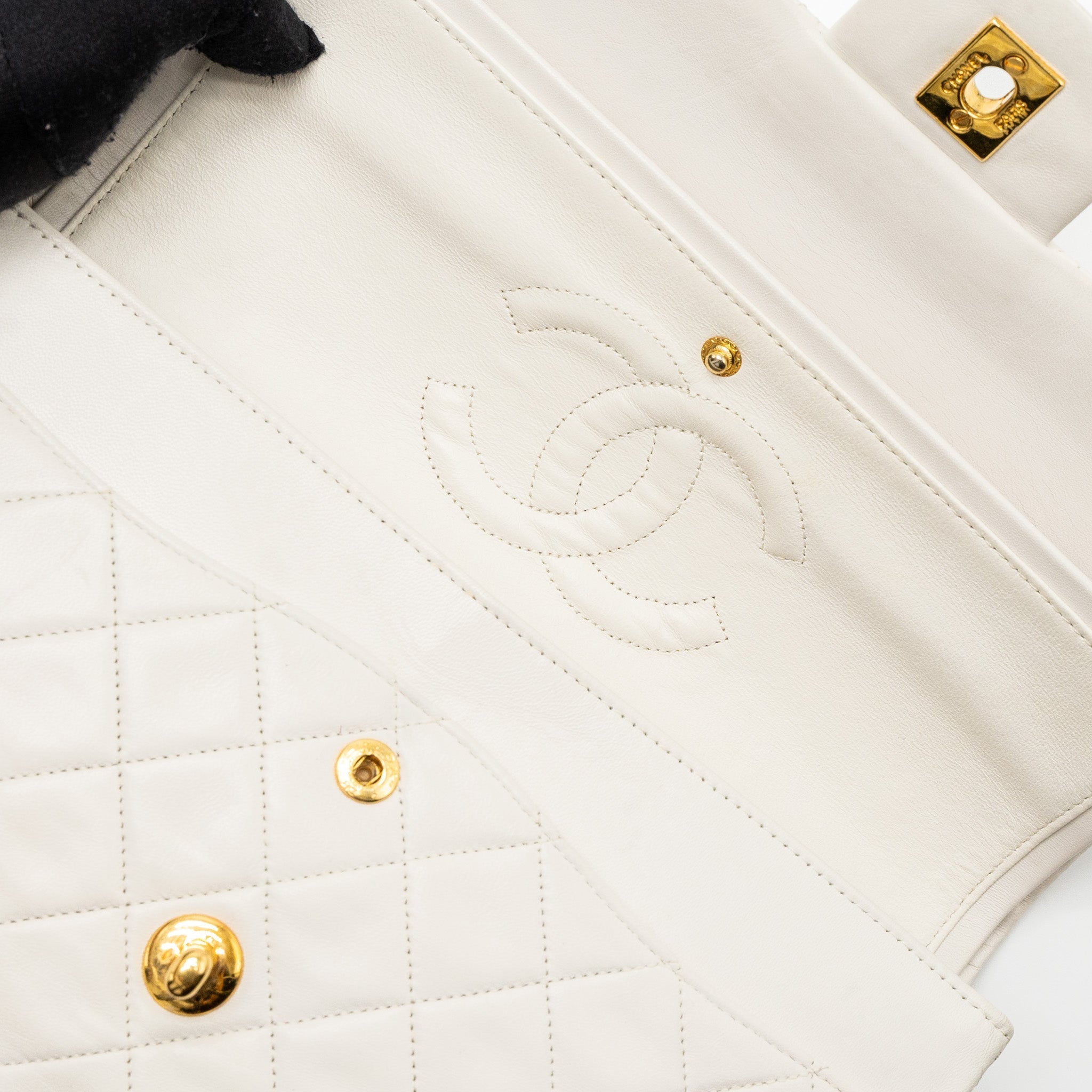 Chanel Vintage Medium Classic Double Flap Bag Lambskin White