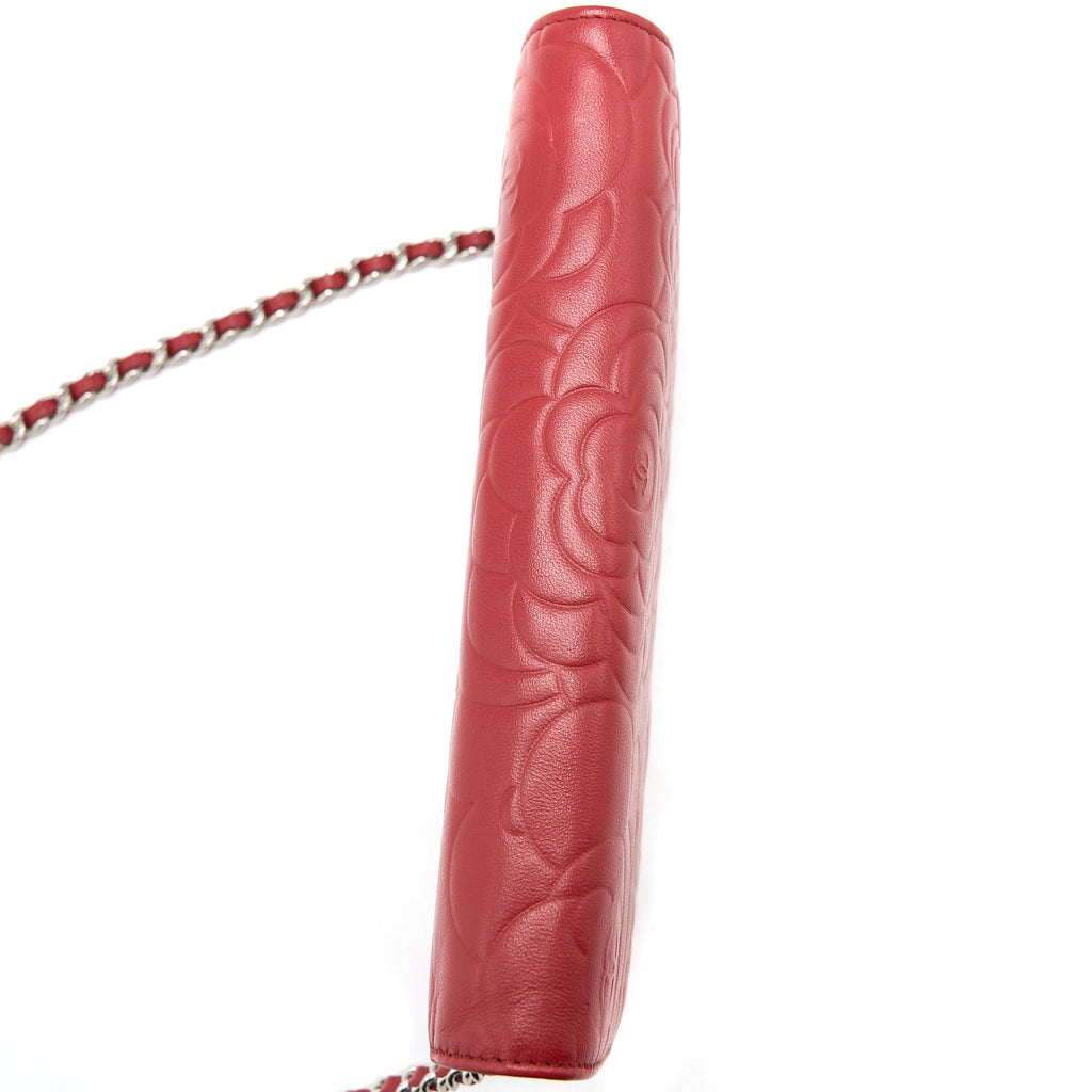 Chanel Camellia Wallet on Chain Lambskin Red