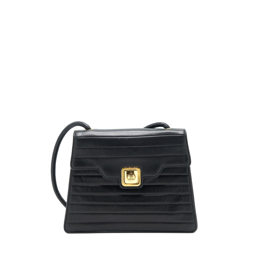 Chanel Vintage Kelly Flap Bag With Long Strap Black 24k
