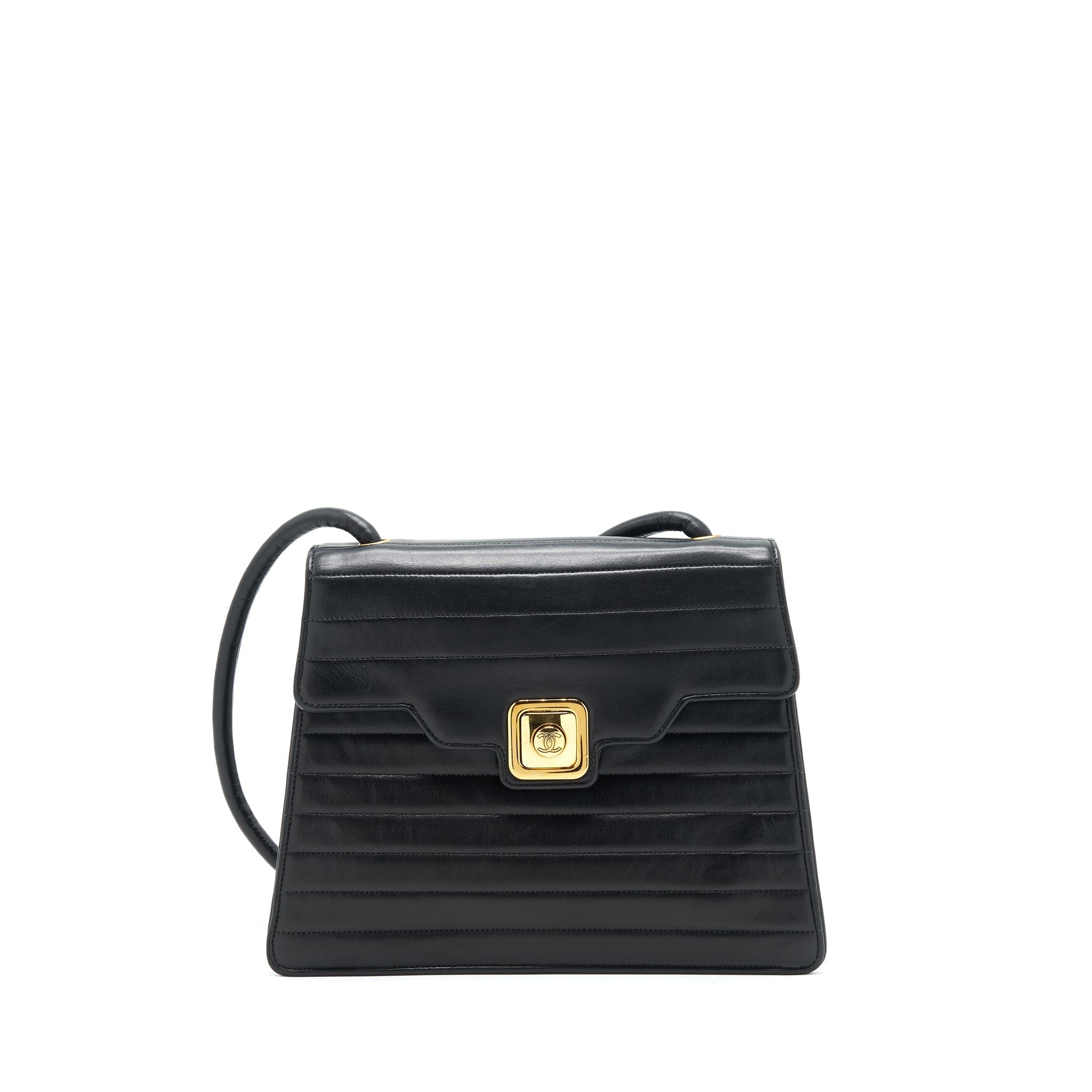 Chanel Vintage Kelly Flap Bag With Long Strap Black 24k