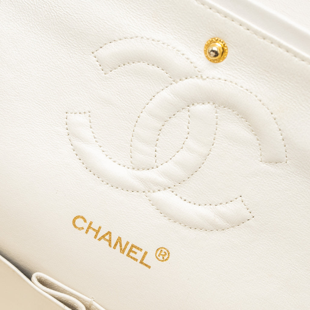 Chanel Vintage Medium Classic Double Flap Bag Lambskin White