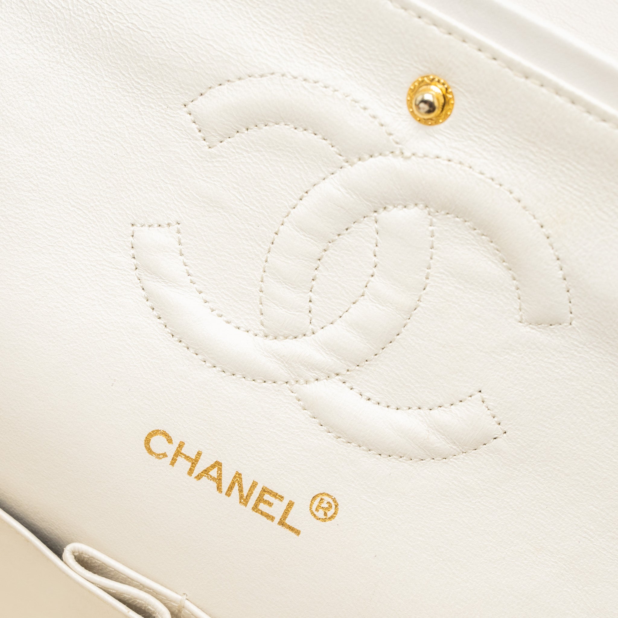 Chanel Vintage Medium Classic Double Flap Bag Lambskin White