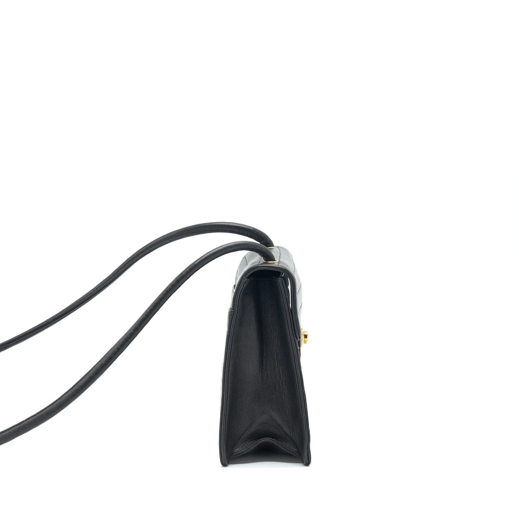 Chanel Vintage Kelly Flap Bag With Long Strap Black 24k