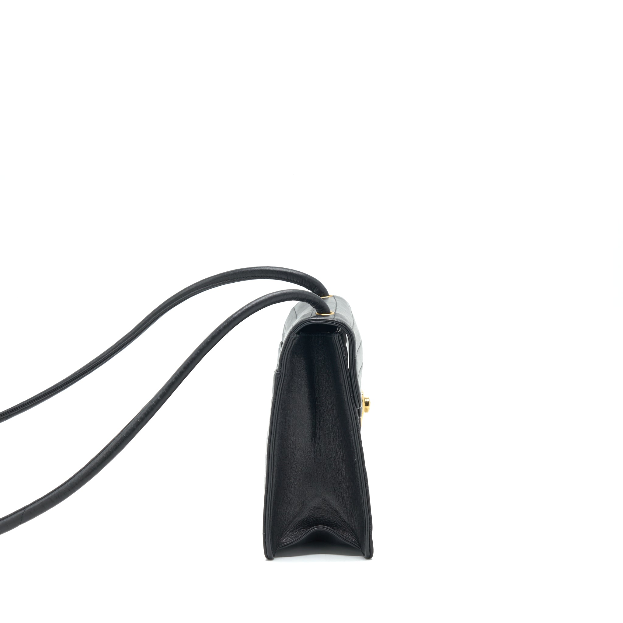 Chanel Vintage Kelly Flap Bag With Long Strap Black 24k