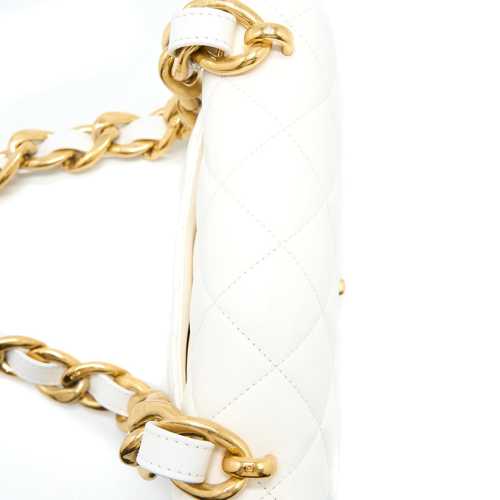 Chanel 22S Giant Chain Flap Shoulder Bag Lambskin White Brushed  (Microchip)
