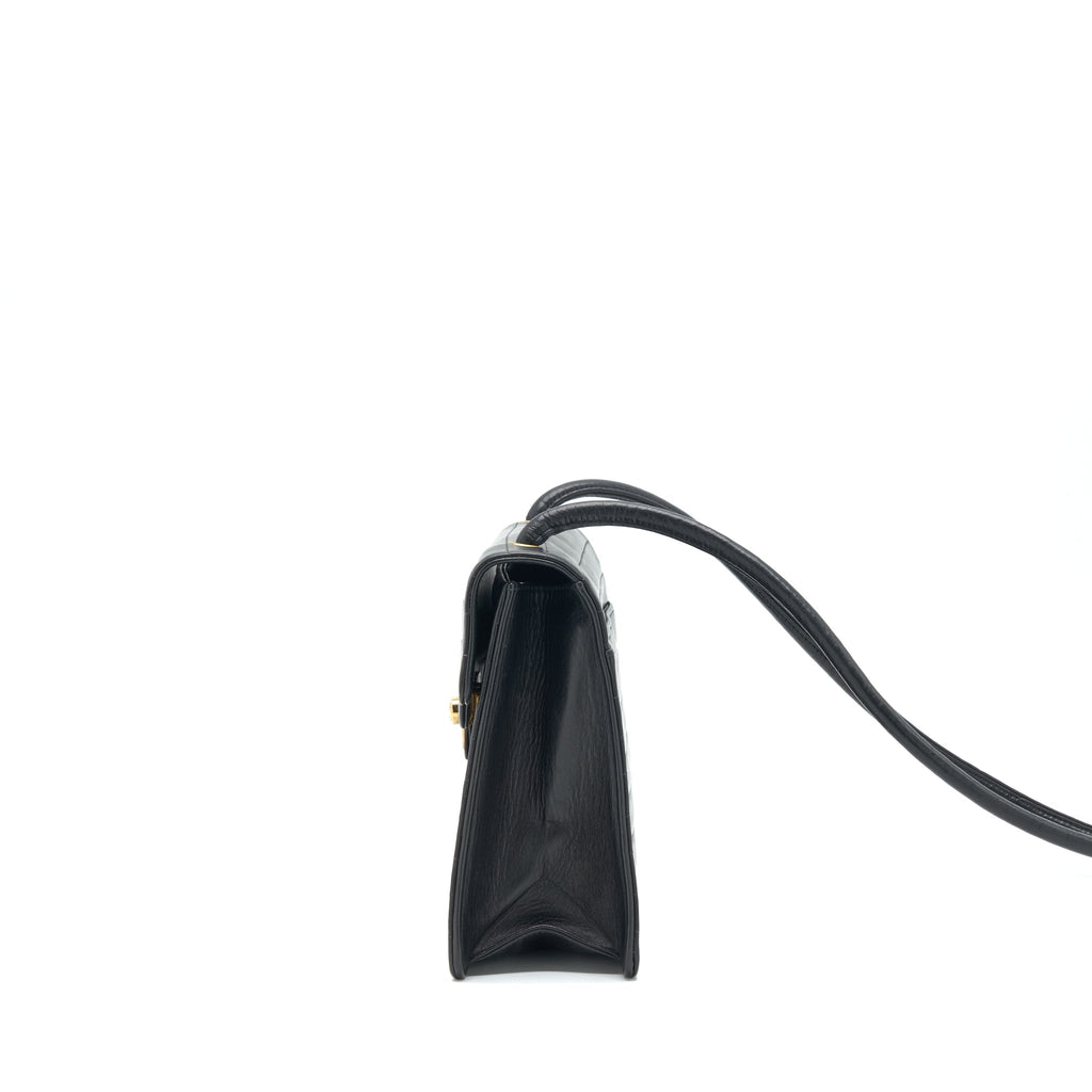 Chanel Vintage Kelly Flap Bag With Long Strap Black 24k