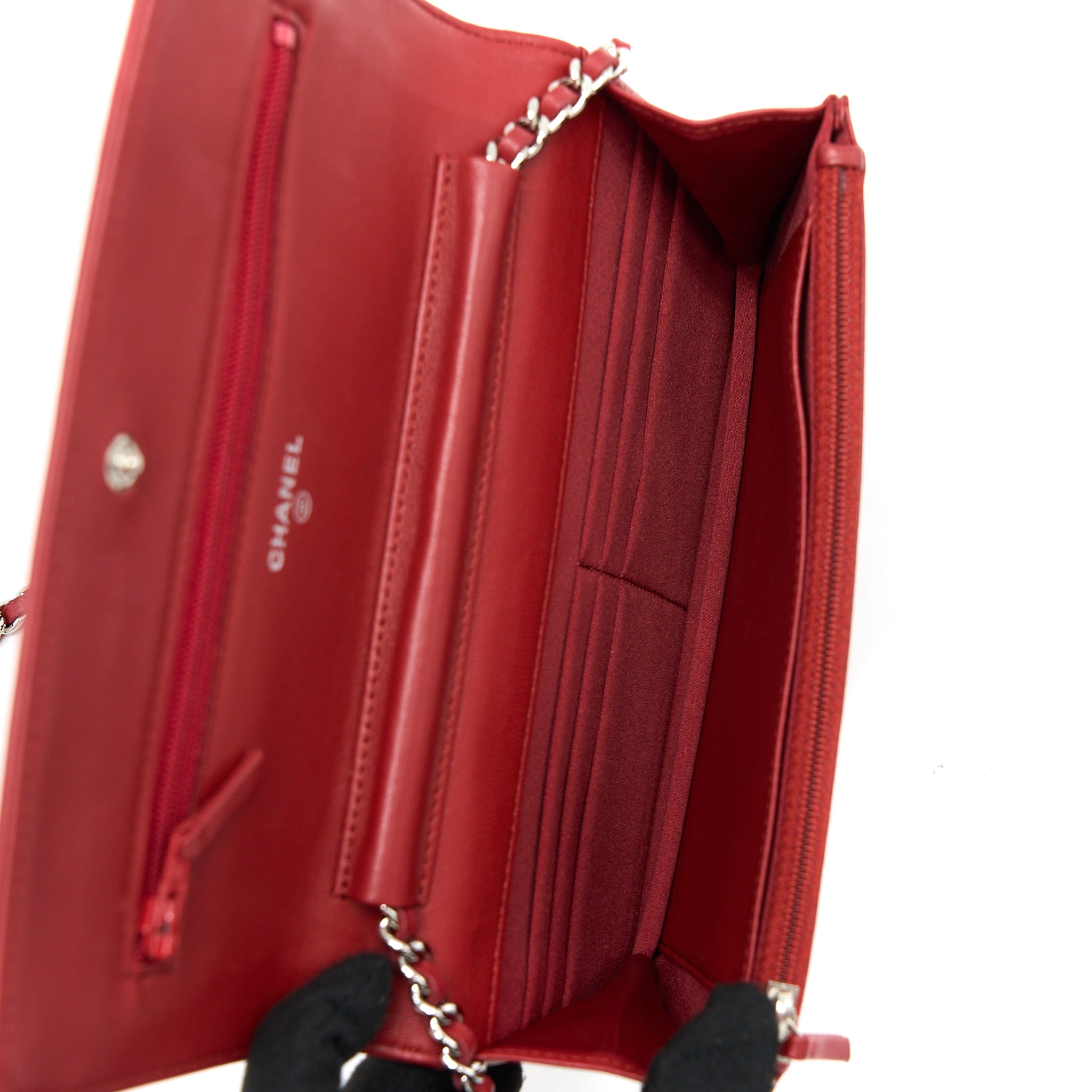 Chanel Camellia Wallet on Chain Lambskin Red
