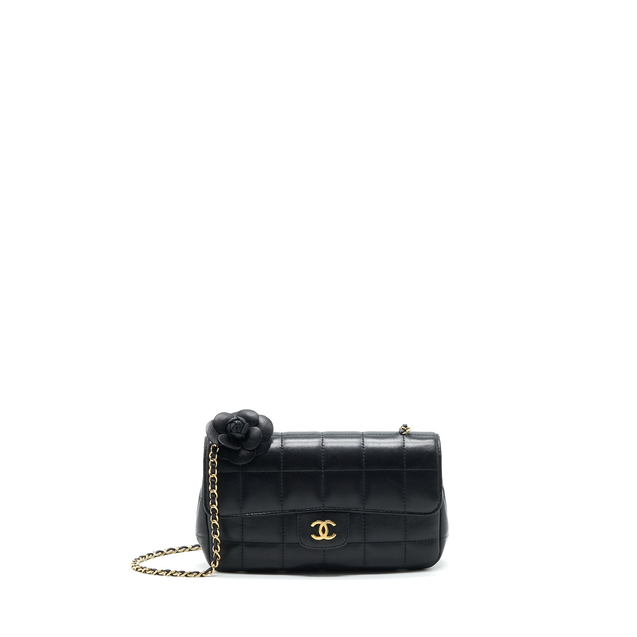 Chanel Camellia Mini Flap shoulder Bag Lambskin black