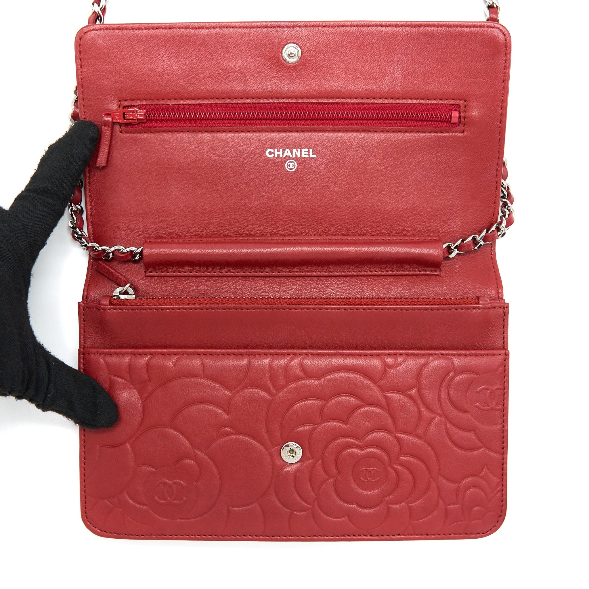 Chanel Camellia Wallet on Chain Lambskin Red
