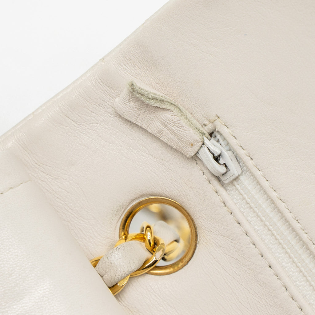 Chanel Vintage Medium Classic Double Flap Bag Lambskin White