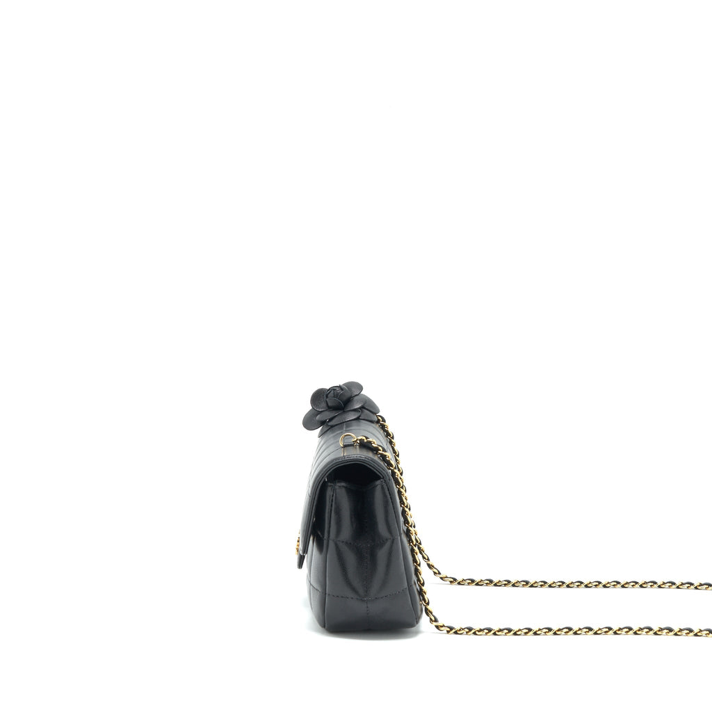 Chanel Camellia Mini Flap shoulder Bag Lambskin black