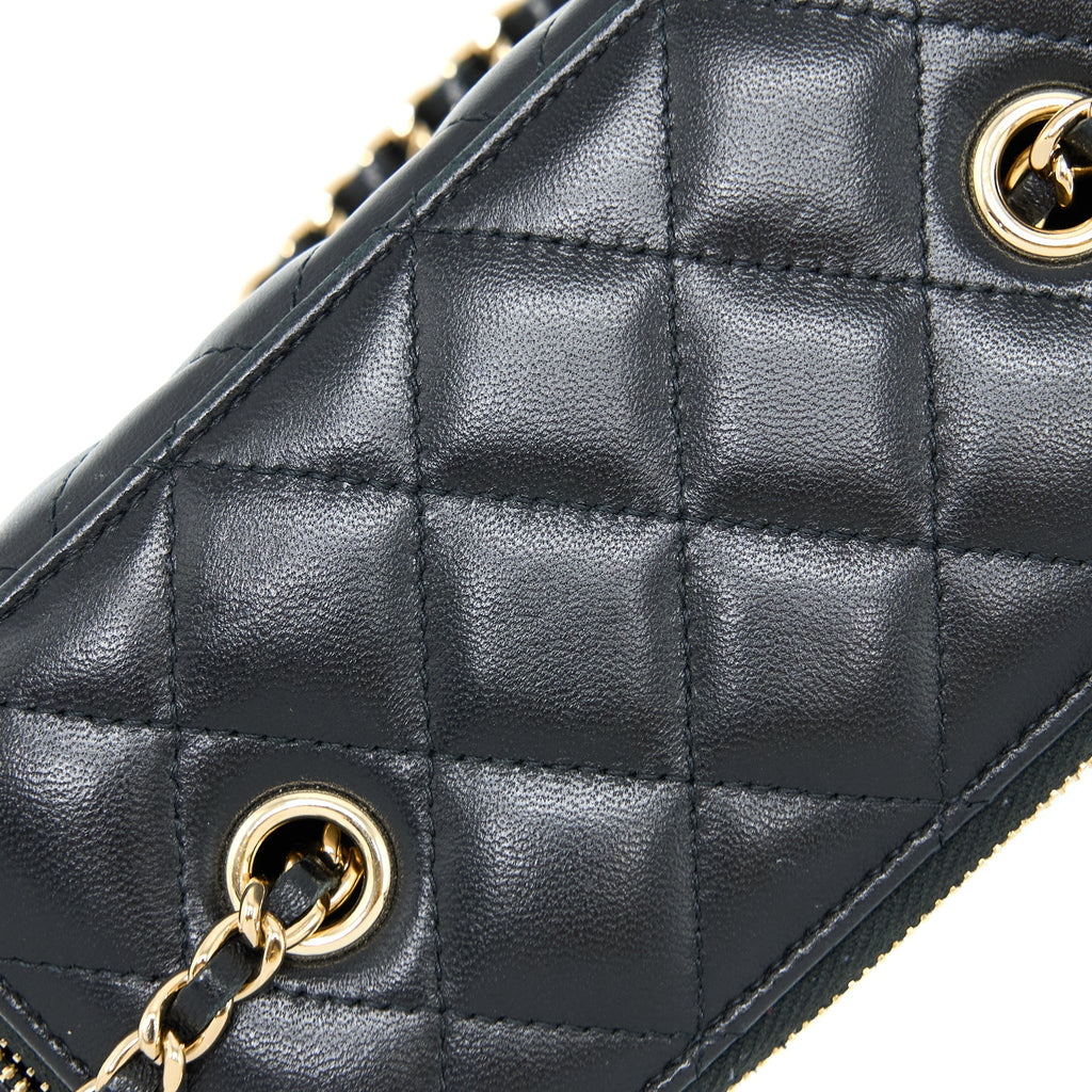 Chanel Long Vanity With Chain Lambskin Black L