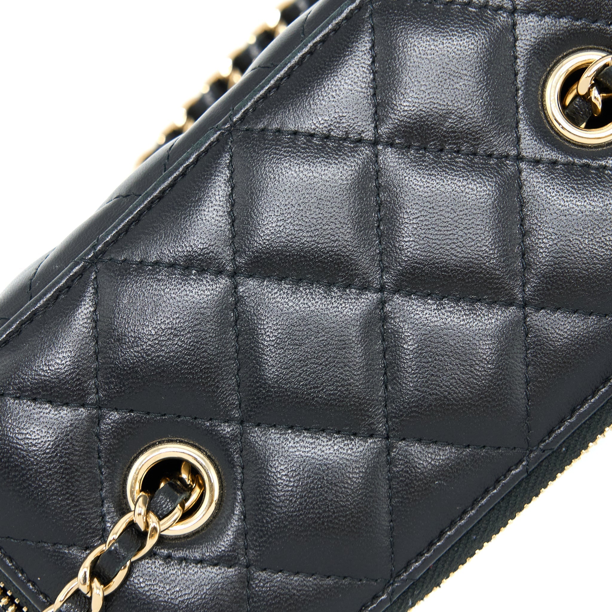 Chanel Long Vanity With Chain Lambskin Black L
