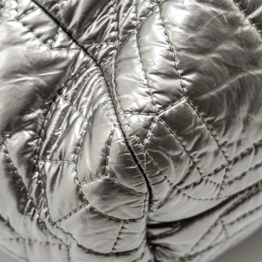 Chanel Vinyl Graphic Edge Tote Patent Silver