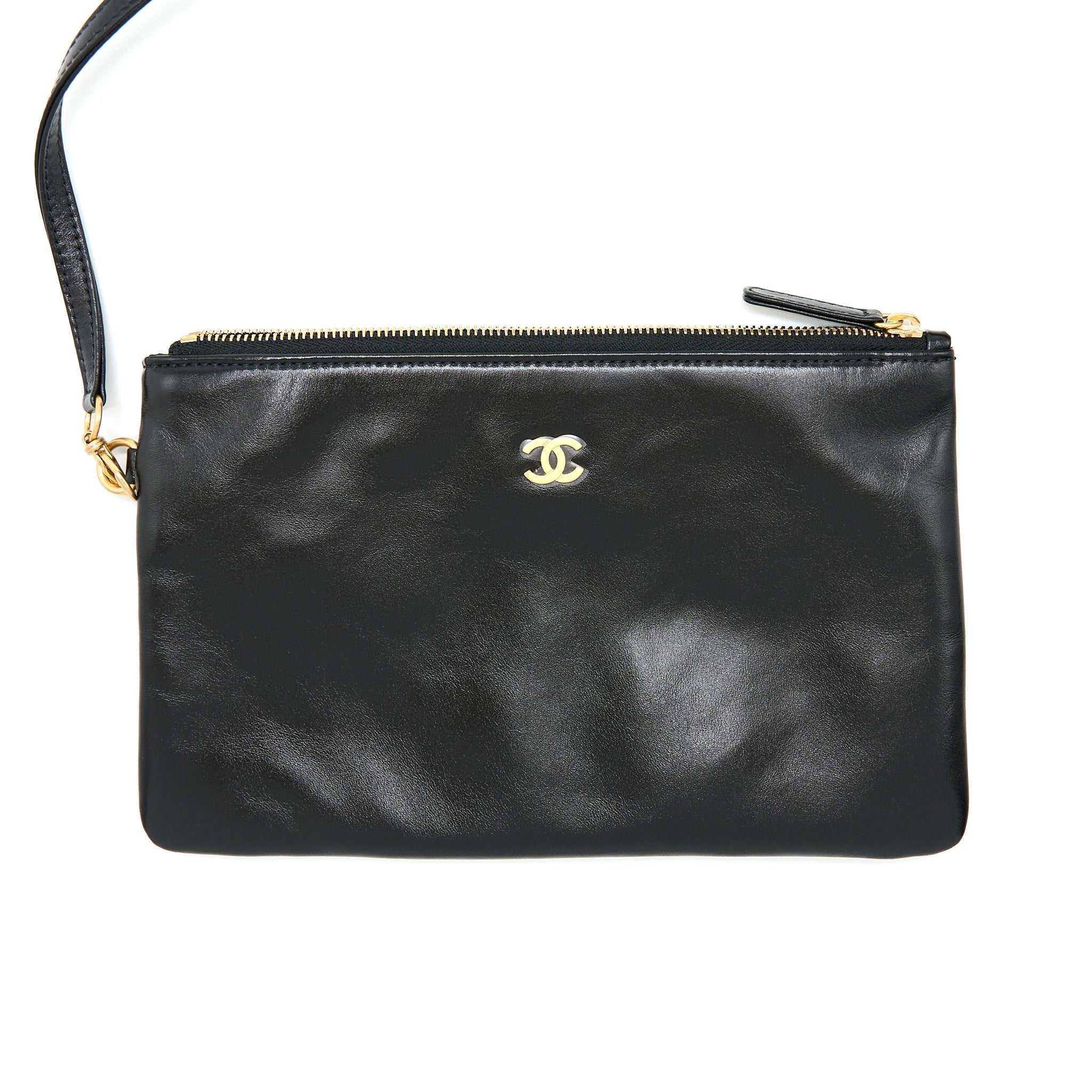 Chanel 22 Bag Medium Shiny Calfskin Black In Gold Letter  (Microchip)