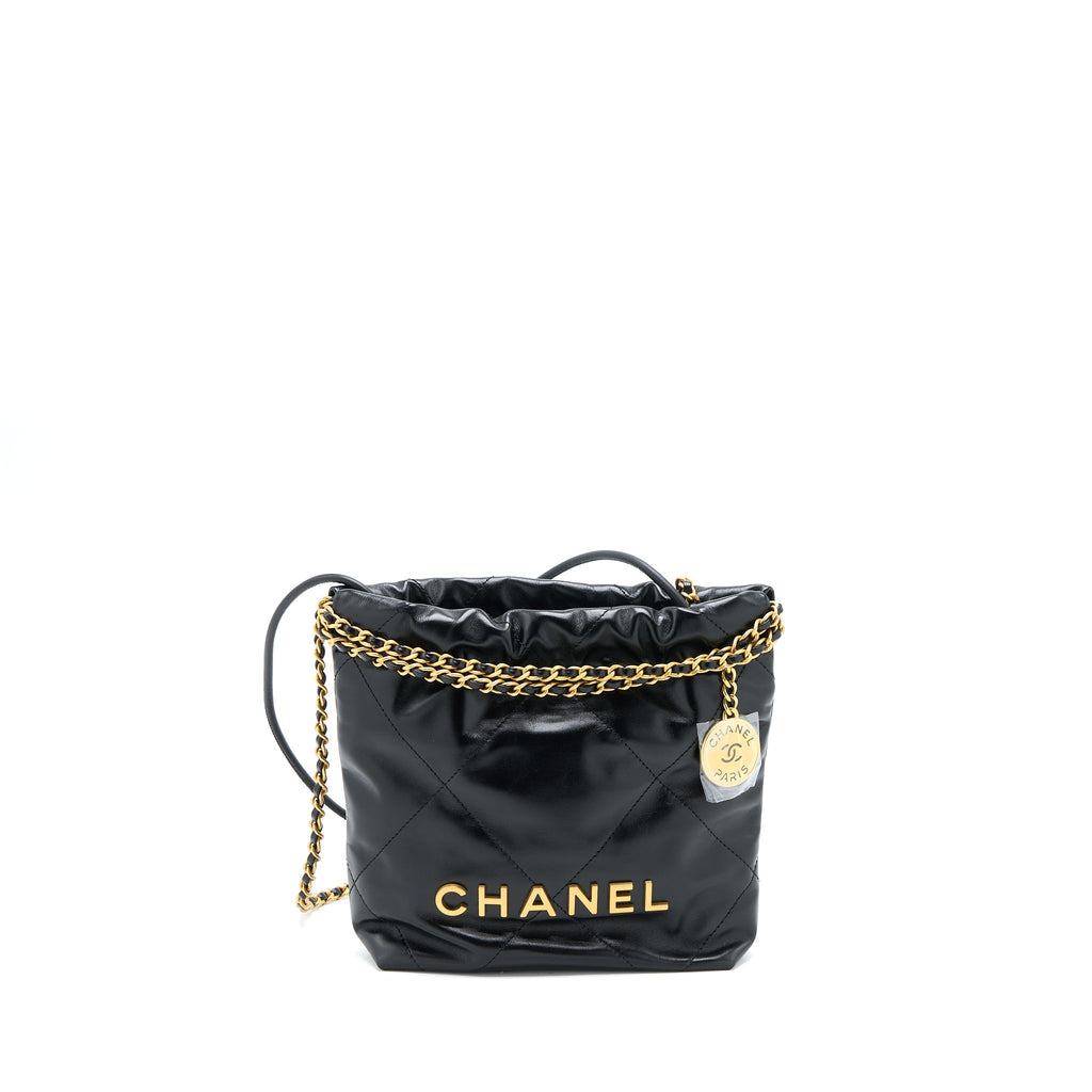 Chanel 23s Mini 22 Bag Shiny Calfskin Black Brushed (Microchip)