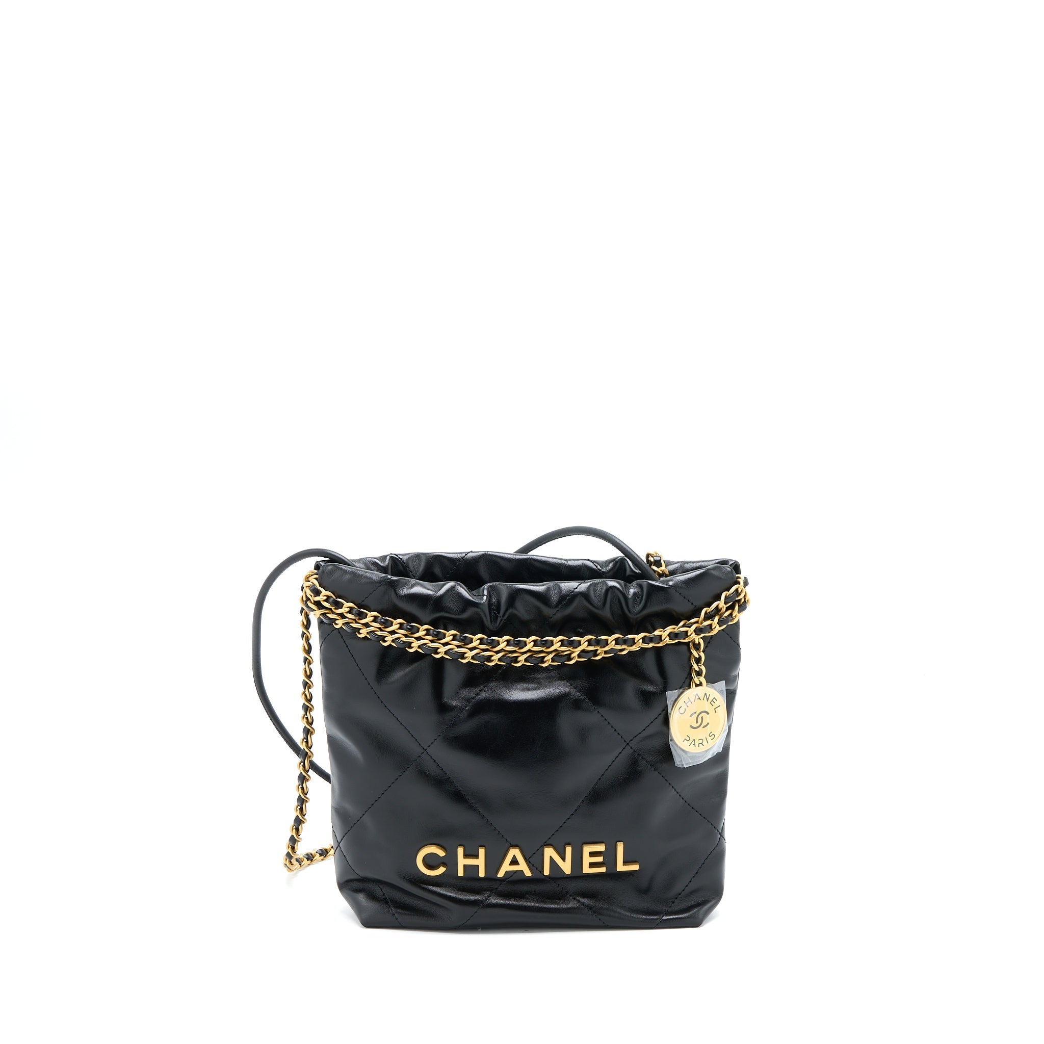 Chanel 23s Mini 22 Bag Shiny Calfskin Black Brushed (Microchip)