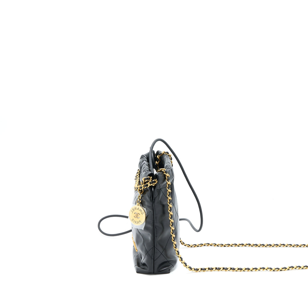 Chanel 23s Mini 22 Bag Shiny Calfskin Black Brushed (Microchip)