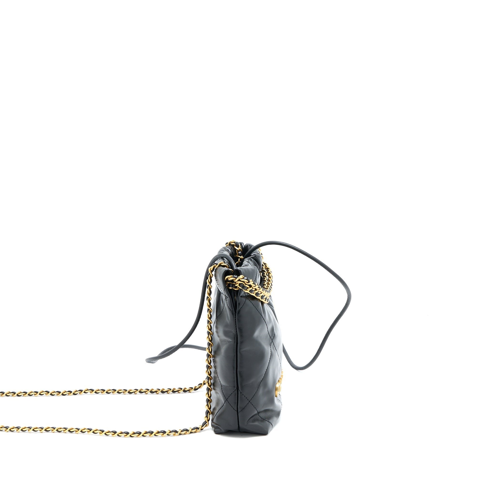Chanel 23s Mini 22 Bag Shiny Calfskin Black Brushed (Microchip)