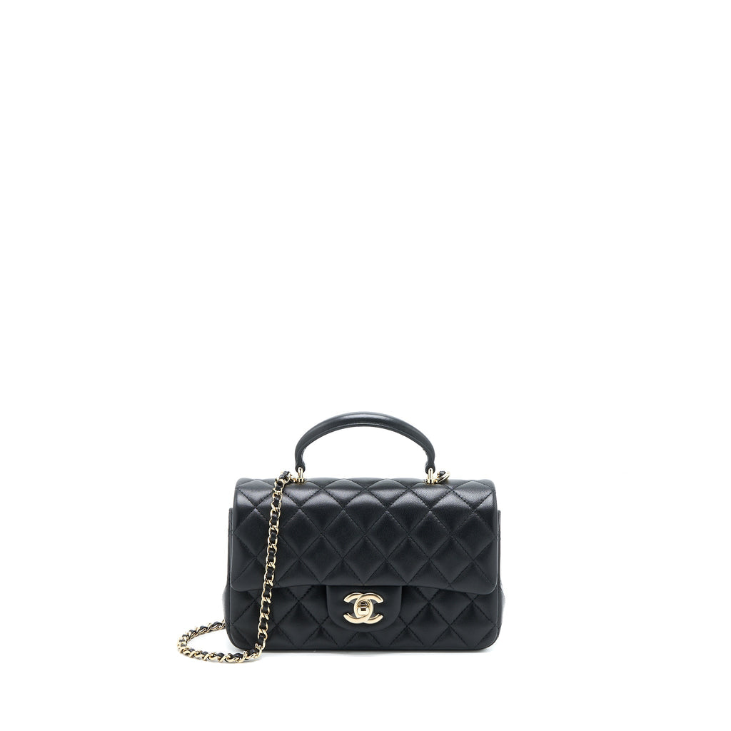 Chanel Top Handle Mini Rectangular Flap Bag Lambskin Black L (Microchip)