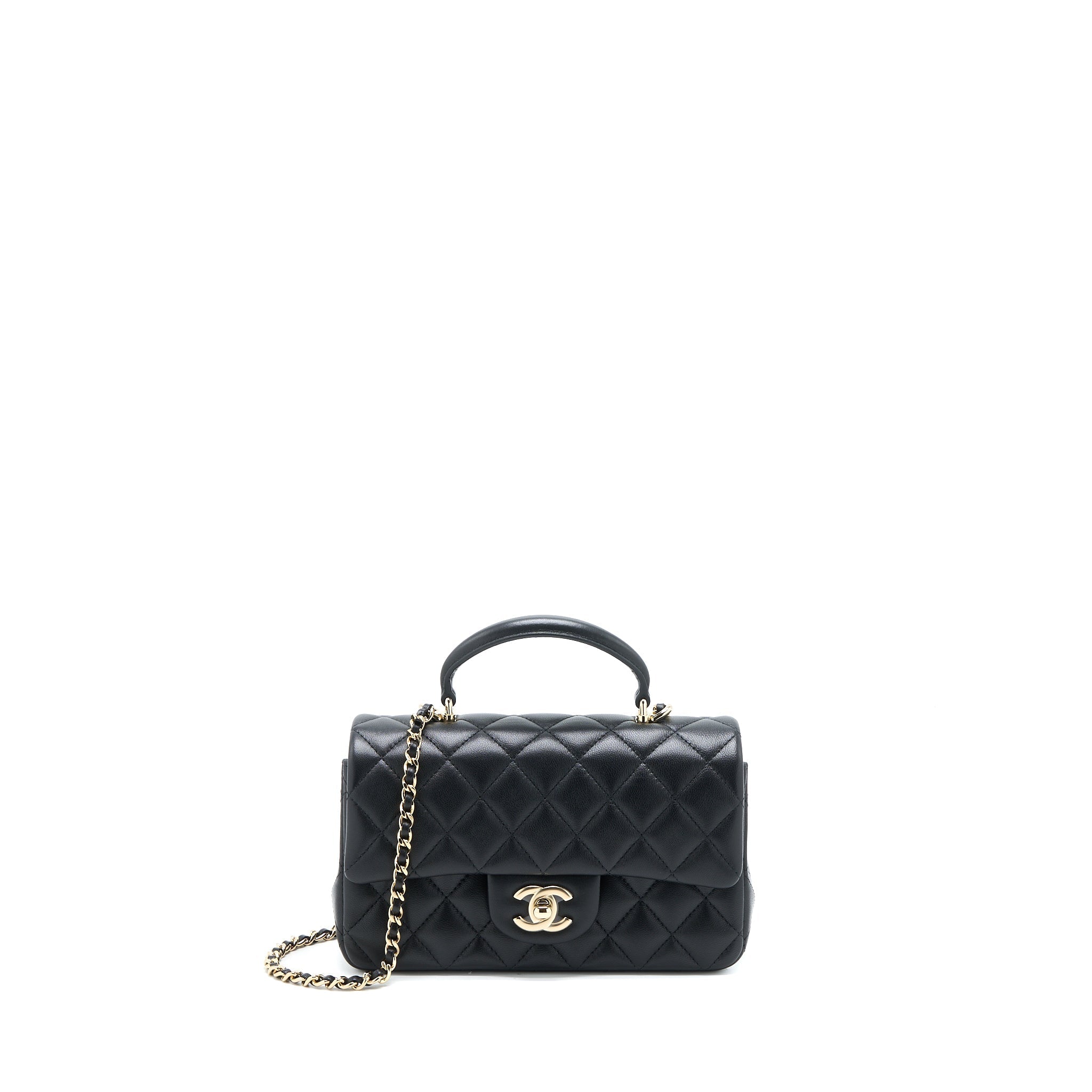 Chanel Top Handle Mini Rectangular Flap Bag Lambskin Black L (Microchip)