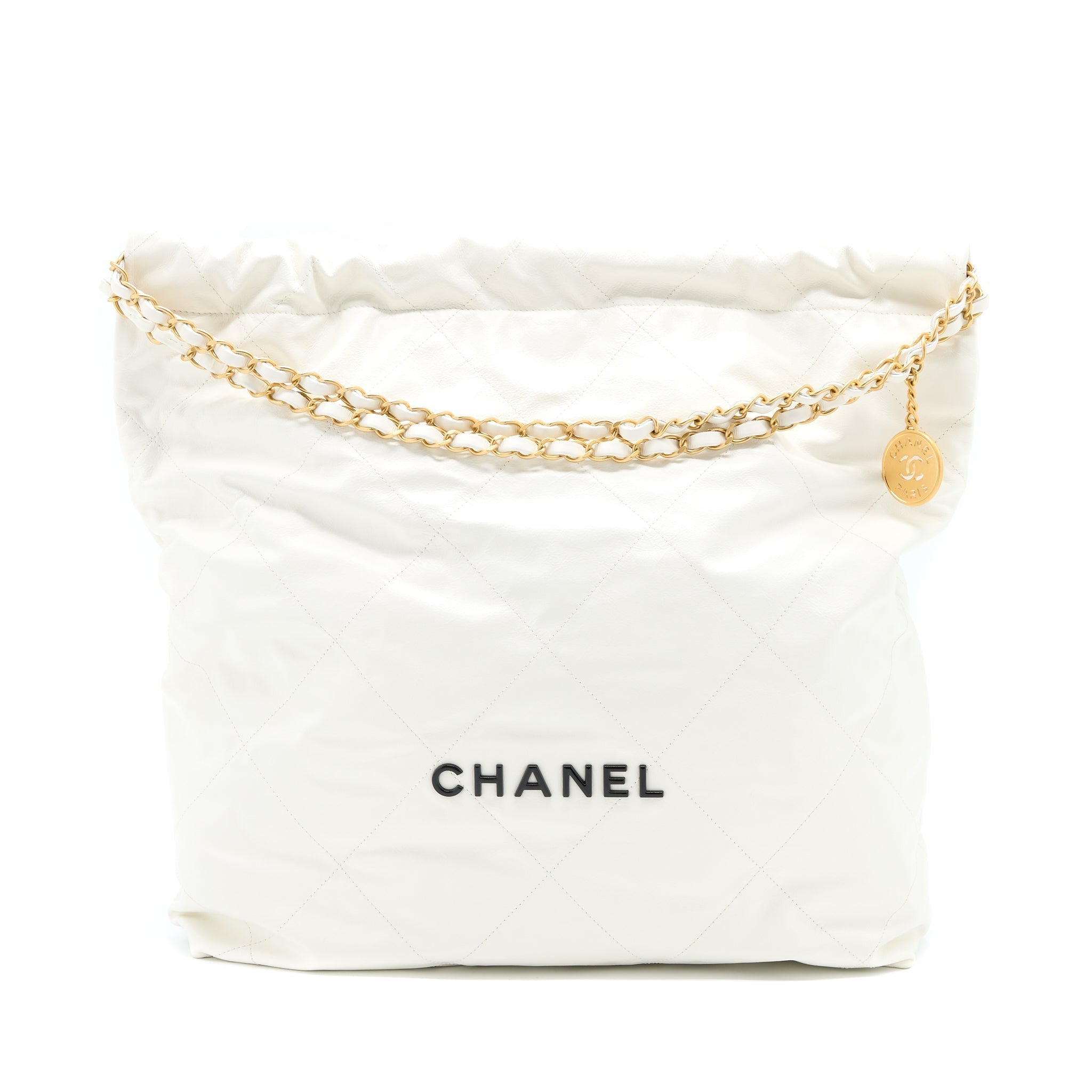 Chanel Large 22 Bag Calfskin White Brushed  (Microchip)