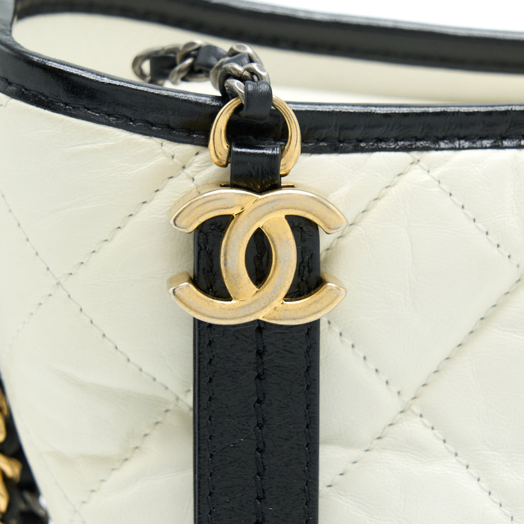 Chanel Large Gabrielle Hobo Bag White/Black Multicolour Hardware