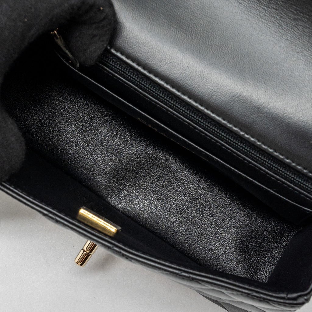 Chanel Top Handle Mini Rectangular Flap Bag lambskin Black L(Microchip)