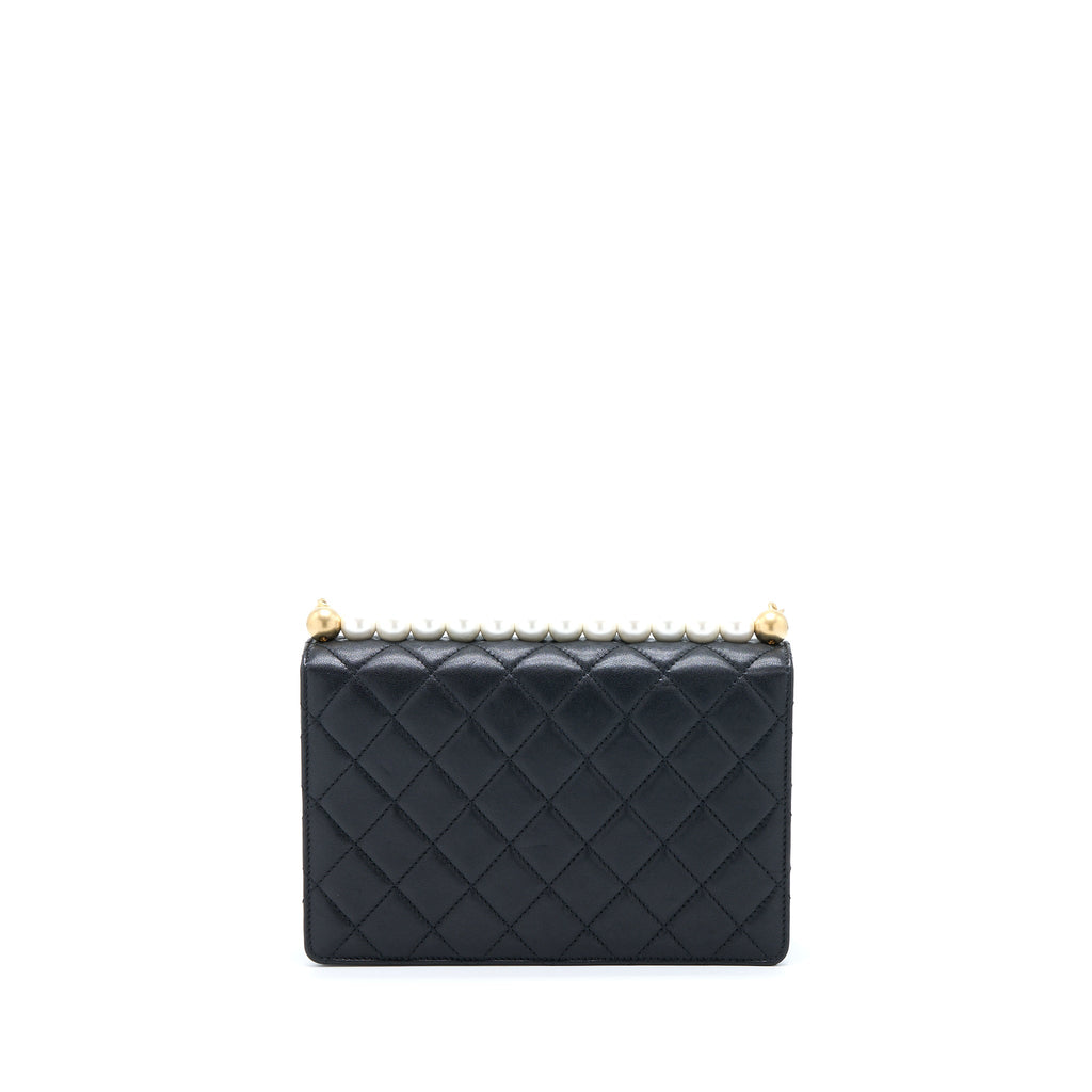 Chanel Quilted Flap Bag With Pearl Lambskin Black Brushed