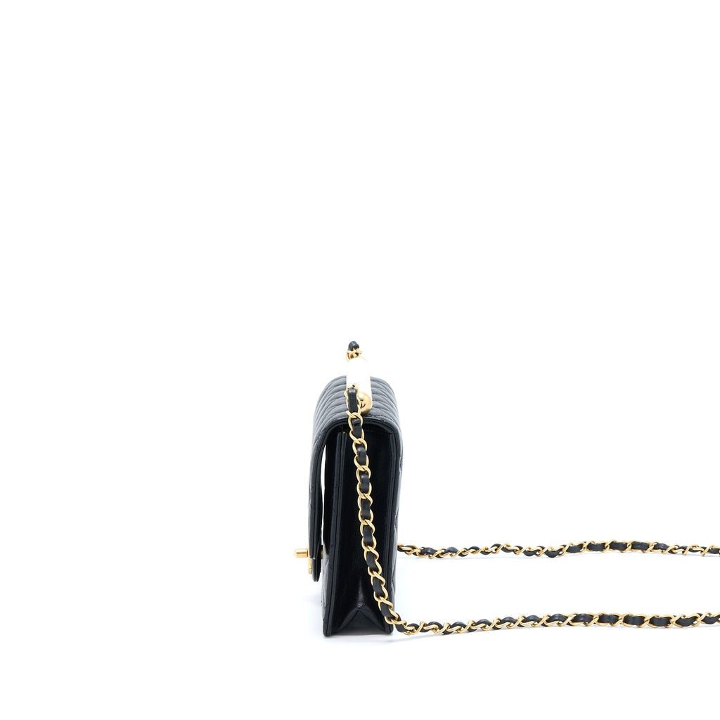 Chanel Quilted Flap Bag With Pearl Lambskin Black Brushed