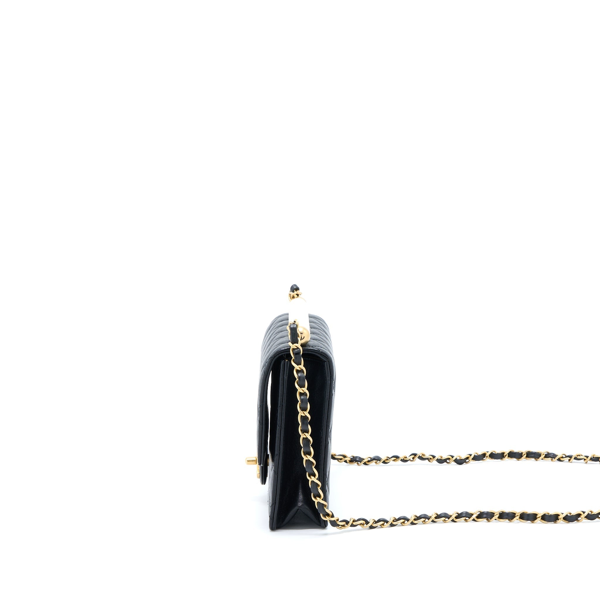 Chanel Quilted Flap Bag With Pearl Lambskin Black Brushed