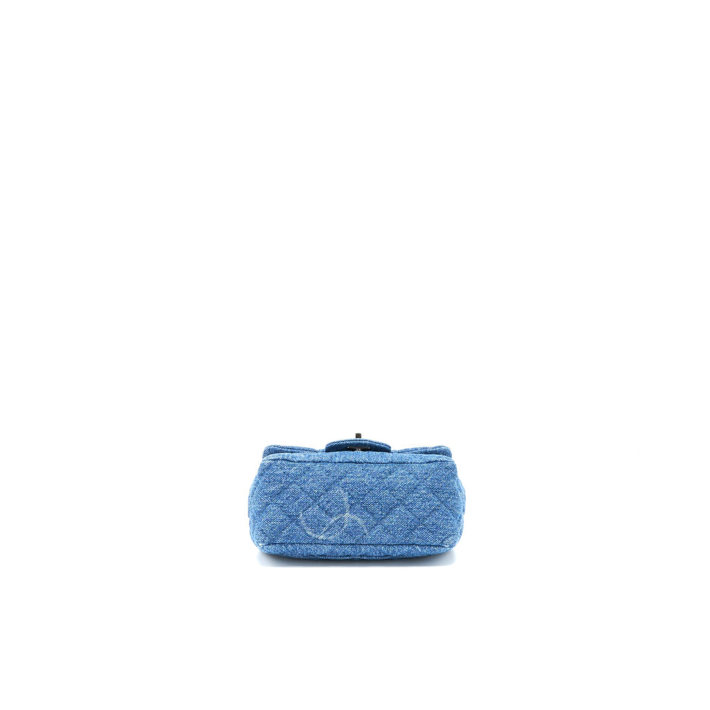 Chanel 20B Mini Square Flap Bag CC Print Denim Blue