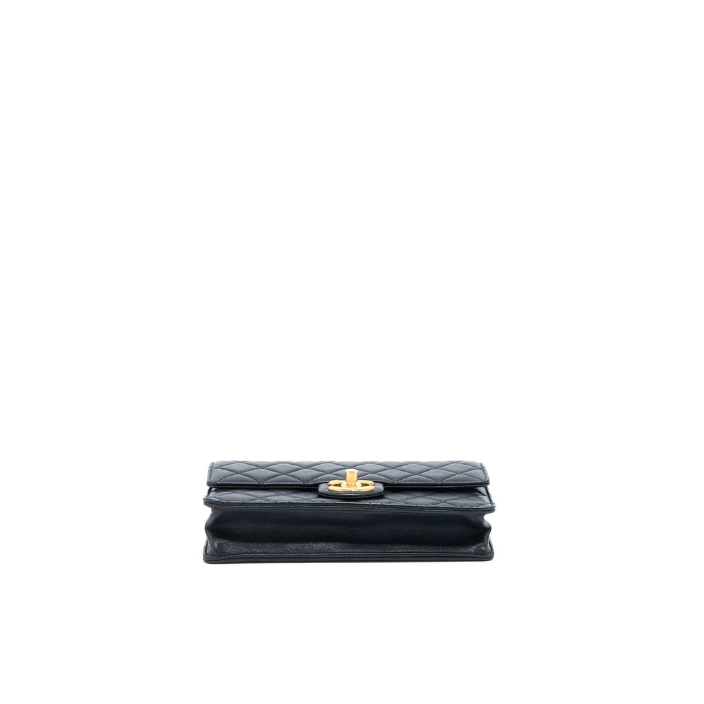 Chanel Quilted Flap Bag With Pearl Lambskin Black Brushed