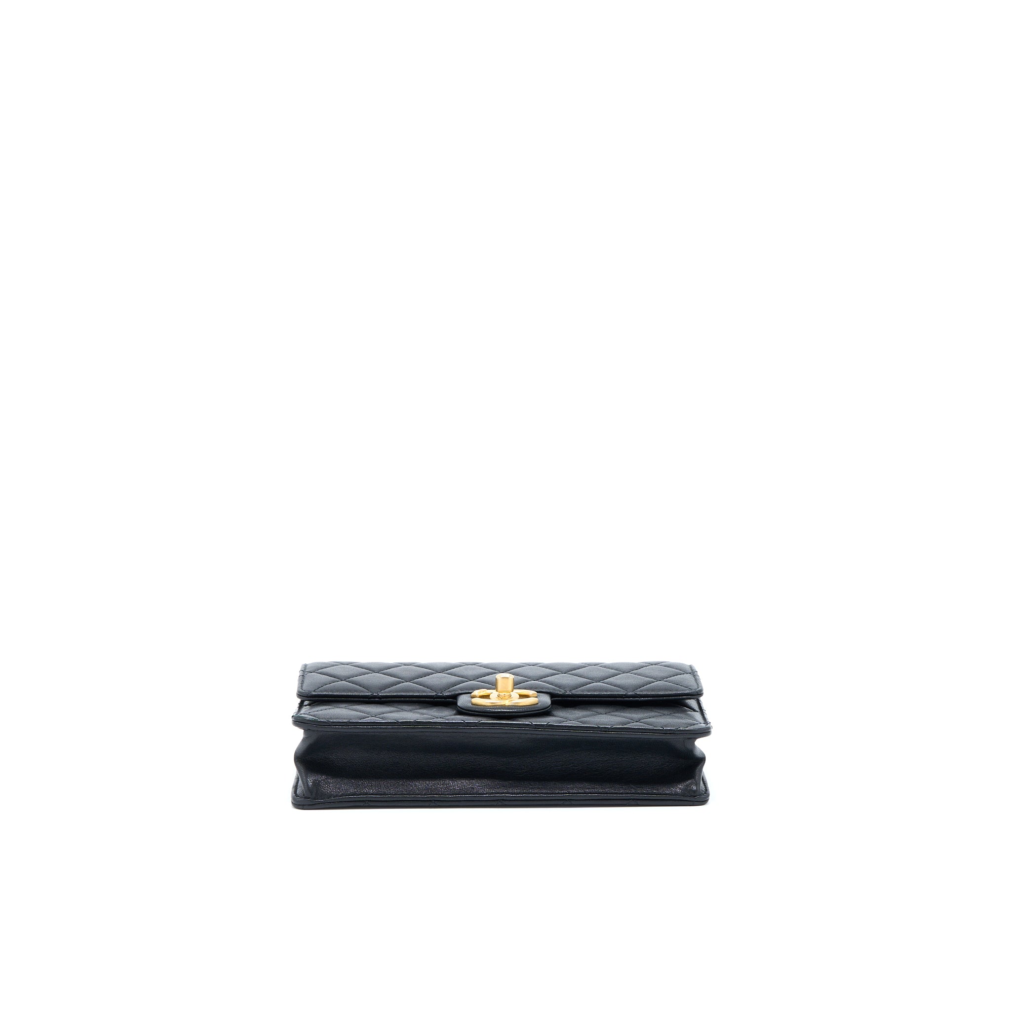 Chanel Quilted Flap Bag With Pearl Lambskin Black Brushed