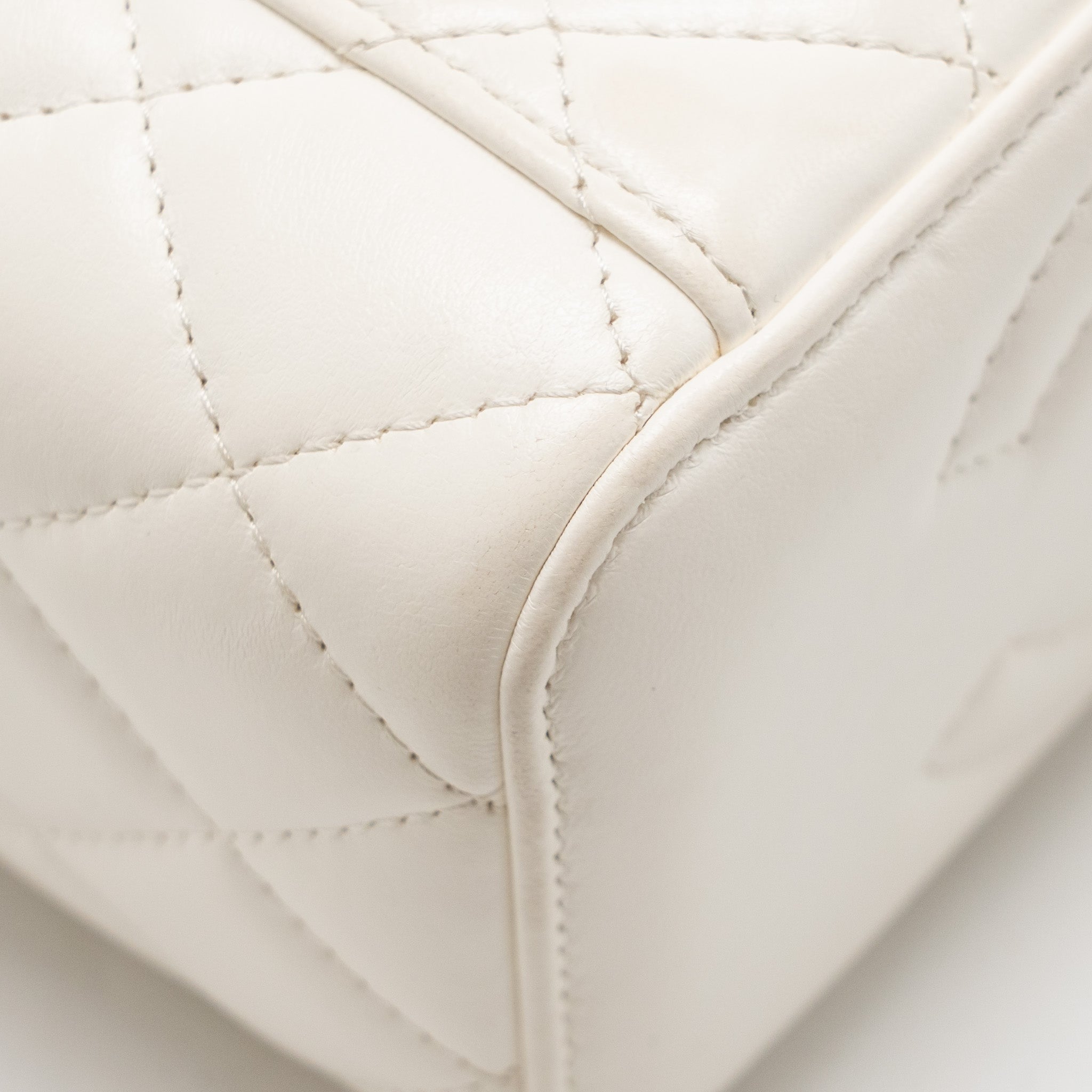 Chanel Gold Pillar Adjustable Chain Long Vanity Lambskin White  (Microchip)