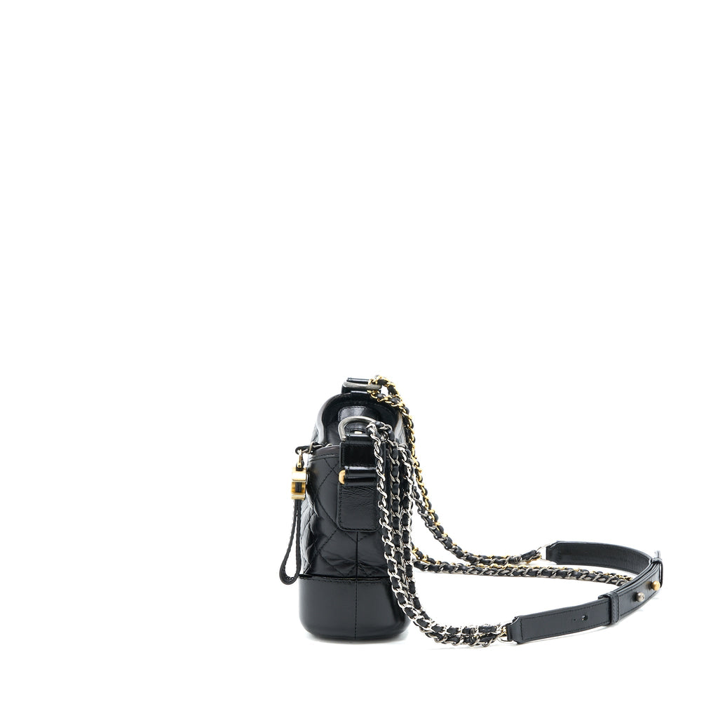 Chanel Small Gabrielle Hobo Bag Aged Calfskin Black with Multicolor Hardware